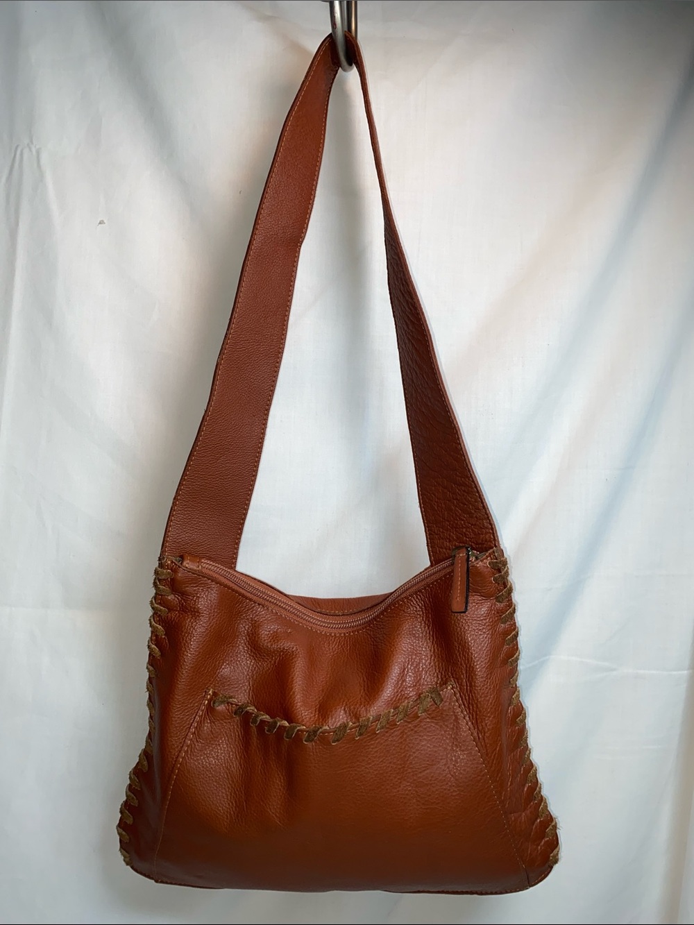 JP Ourse & Cie Brown Leather Shoulder Bag with Braided Trim